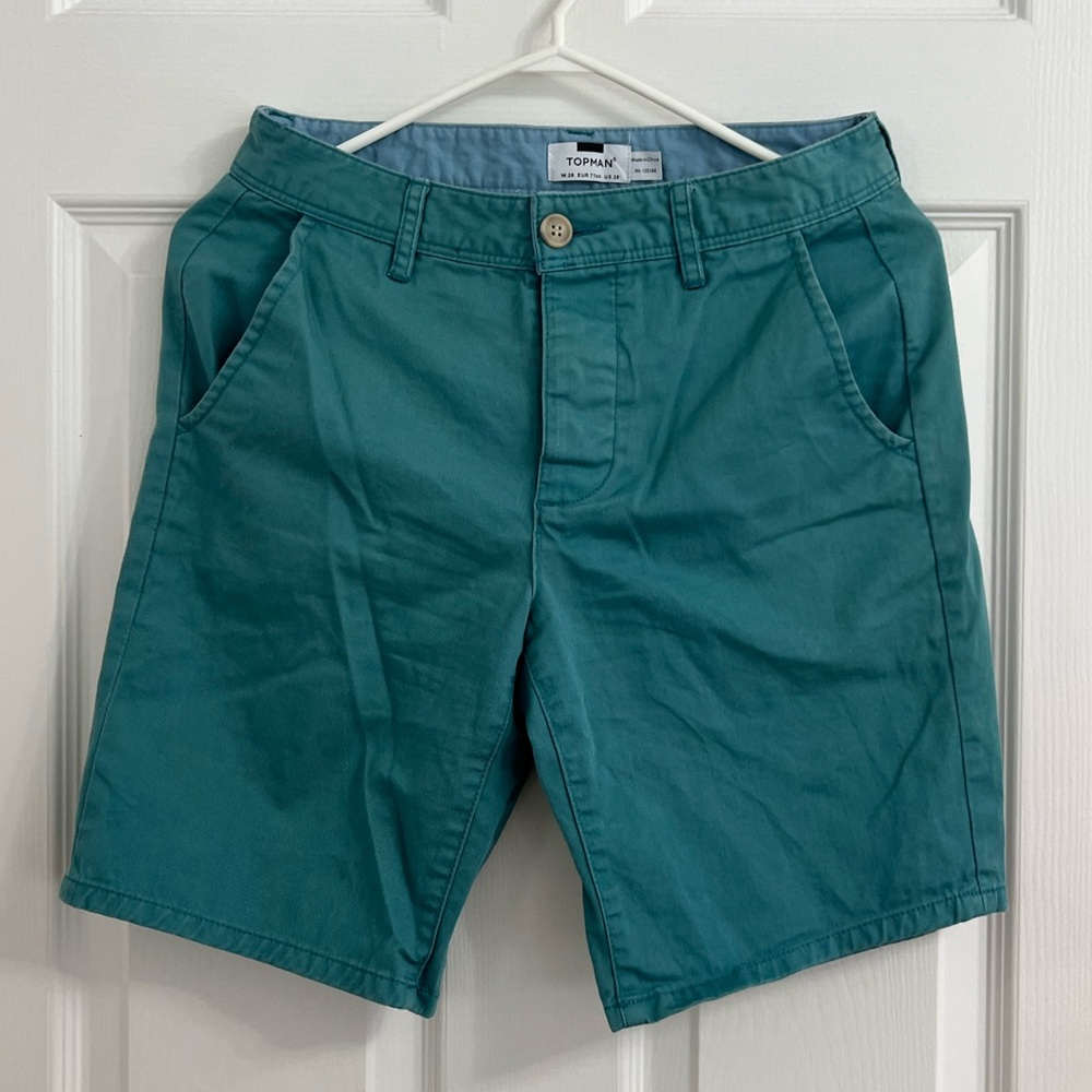 TOPMAN (28) NWOT cotton men’s sea green casual golf button fly chino shorts